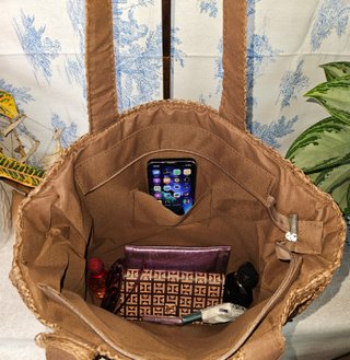 Borsa shopper in rafia marrone grande