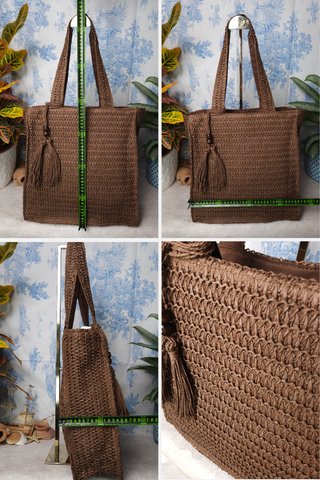 Borsa shopper in rafia marrone grande