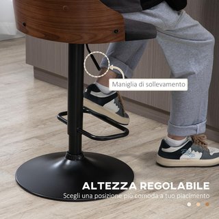 Set di 2 Sgabelli da Bar Girevoli per Cucina e Soggiorno, Sgabelli Moderni con Altezza Regolabile in Tessuto Traspirante, 47.5X50X93.5-116 Cm, Nero e Noce