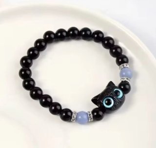 Pulsera Gato Ojos Brillantes Negra Azul