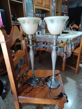 Juego 2 Lámparas Mesa Cristal Metal