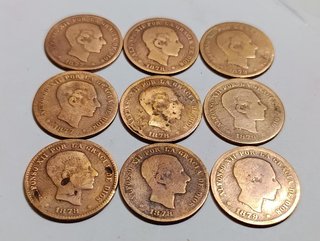 Lote 9 monedas 5 céntimos cobre Alfonso XII