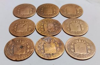Lote 9 monedas 5 céntimos cobre Alfonso XII