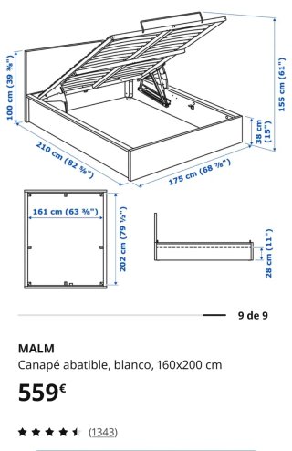 MALM Ikea Canapé abatible blanco 160x200