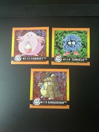3 Cromos Pokémon: Chansey, Tangela, Kangaskhan