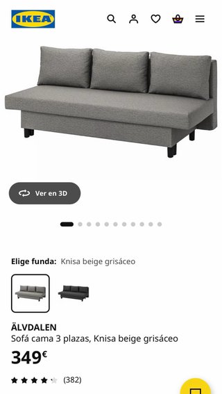 Sofá-Cama Ikea 3 Plazas Gris Oscuro