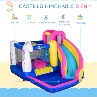 Hinchable Unicornio con Piscina y Tobogán