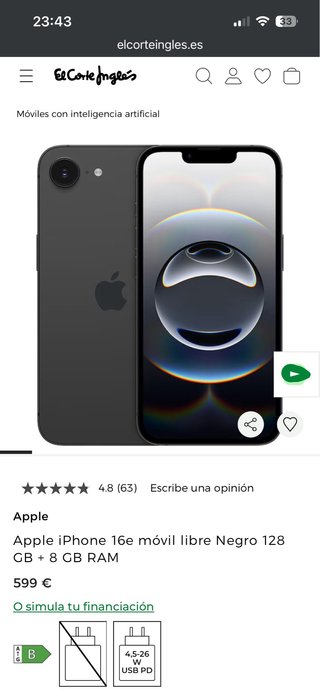 iPhone 16e 128GB Nero