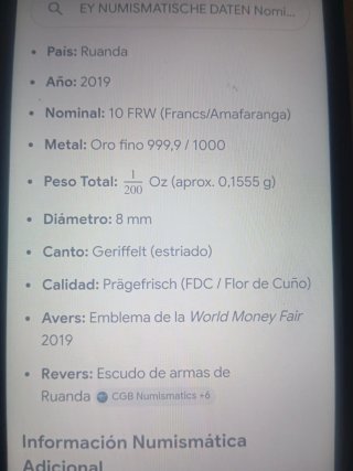 Moneda Oro Ruanda 10 FRW 2019 World Money Fair