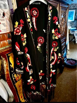 Kimono Zara Mujer Bordado Flecos seda algodon