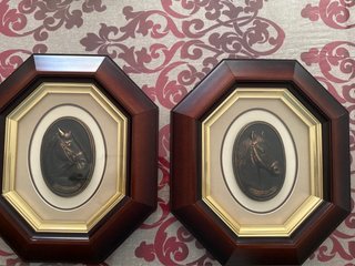 Par Cuadros Vintage Caballos Medallones Madera
