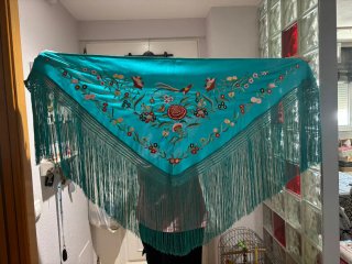 Mantón Flamenco Turquesa Bordado