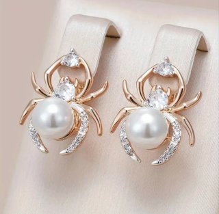 Orecchini donna ragno perla zirconi oro