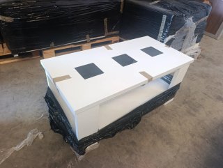 Mesa comedor, sillas y mesa centro madera/cristal