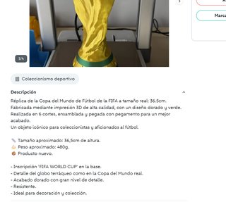 Copa mundial tamaño real para Javier
