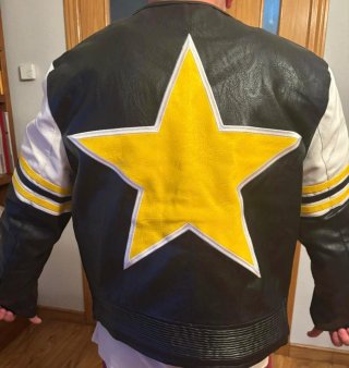 Chaqueta de cuero negra y amarilla XL