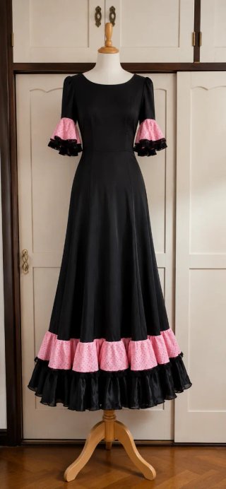 Vestido Flamenco Negro y Rosa