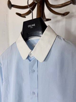 Camisa Sandro Paris S Azul Claro Cuello Blanco