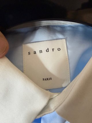 Camisa Sandro Paris S Azul Claro Cuello Blanco