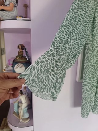 Vestido gasa forrado estampado hojas