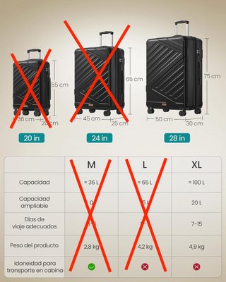 Maleta Rígida Viaje TSA XL Negra