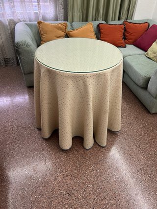 Mesa camilla redonda cristal y tela beige