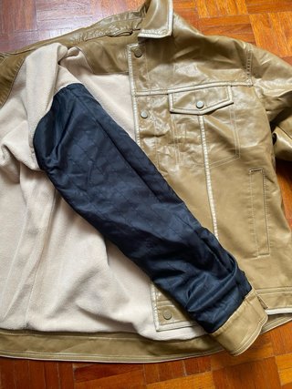 Casaco Trucker Faux Leather Bege