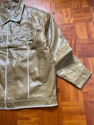 Casaco Trucker Faux Leather Bege