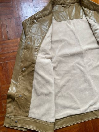 Casaco Trucker Faux Leather Bege