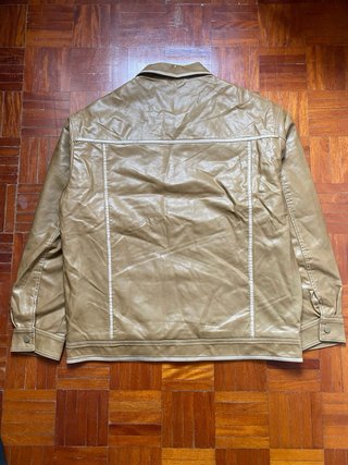 Casaco Trucker Faux Leather Bege