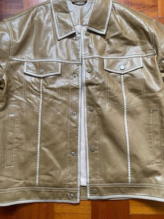Casaco Trucker Faux Leather Bege