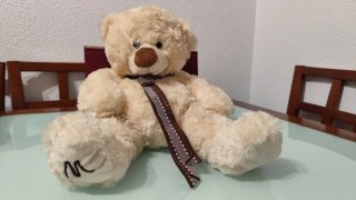 Oso de peluche beige con corbata