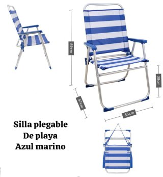 Silla de playa plegable de aluminio (azul) | Nuevo