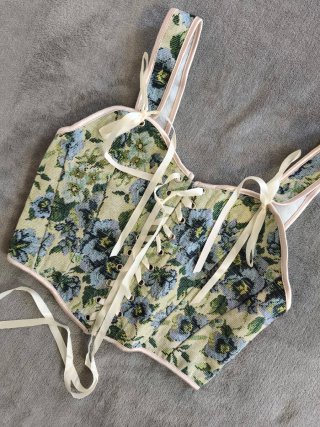 Top Corto in Stile Vintage Floreale Multicolore