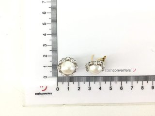 pendientes oro 18k con piedra con circonita,perla