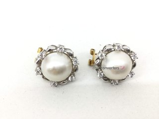 pendientes oro 18k con piedra con circonita,perla