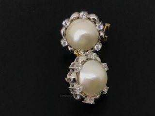 pendientes oro 18k con piedra con circonita,perla