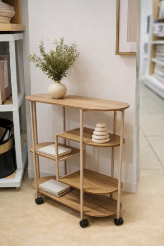 Scaffale portaoggetti in legno con ruote