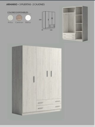 Armario 2 puertas 2 cajones madera