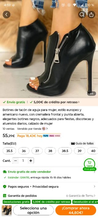 Botines Tacón Peep Toe con Cremallera Negra