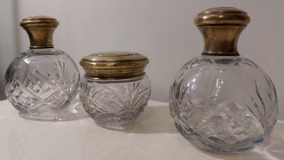Juego de tocador antiguo cristal y plata de 1920