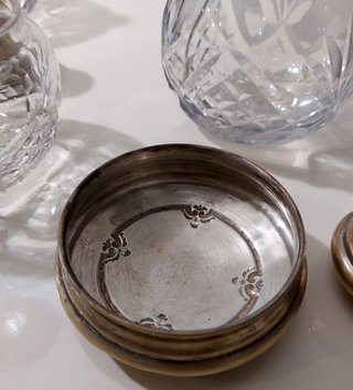 Juego de tocador antiguo cristal y plata de 1920