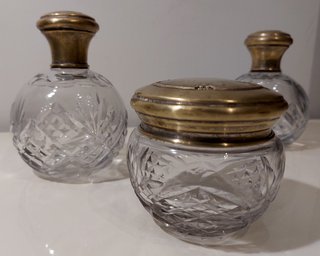 Juego de tocador antiguo cristal y plata de 1920