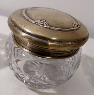 Juego de tocador antiguo de cristal y plata 1920