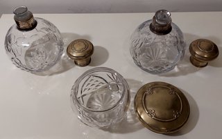 Juego de tocador antiguo de cristal y plata 1920