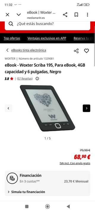 Woxter Scriba 195 black V8 EBOOK NUEVO