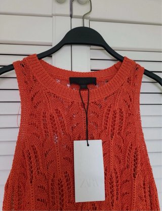 Vestido Zara punto calado naranja