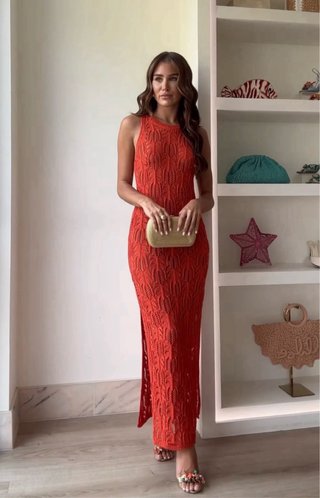 Vestido Zara punto calado naranja