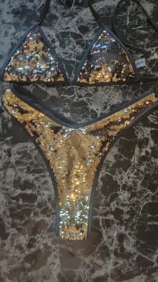 Bikini paillettes oro e nero taglia M