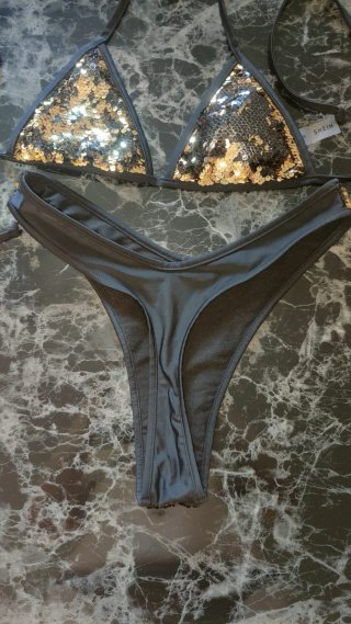 Bikini paillettes oro e nero taglia M